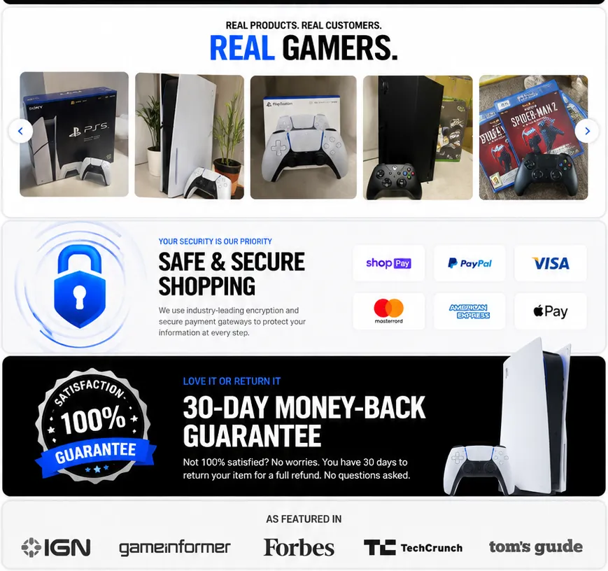Real Products. Real Customers. Real Gamers. — Safe & Secure Shopping — 30-Day Money-Back Guarantee